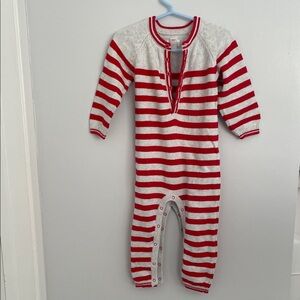 Red and Gray Striped valentines PJs Footie 12-18months